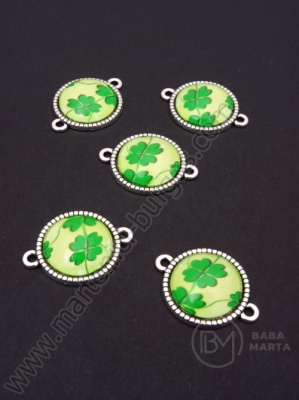 Element metalic cu cabochon de sticlă trifoi 25x18.5mm argintiu 1 pachet 5 buc 307160