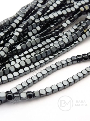 Cub de hematite 4mm, gaură nemagnetică 1mm ~100 buc ~40cm1wt 353052