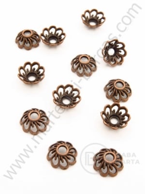 Mărgele florale metallice 9x4mm color cuprului 30 buc 309290