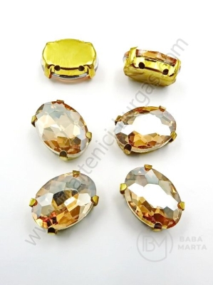 Glass stone (cristal) 14x10x6.5mm aurie în coș metalic 1 pachet 4 buc 151764