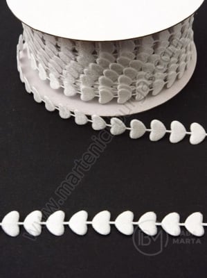 Panglică de satin 9,5 mm albă cu inimioare, 1 pack, 5 meters, 451320