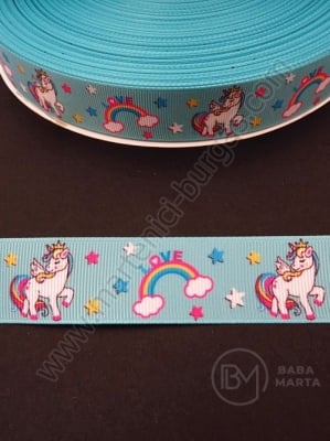 Panglică de satin 26mm, ruptă, albastră, cu imprimeu, 1 pachet, 1 meter, 451461