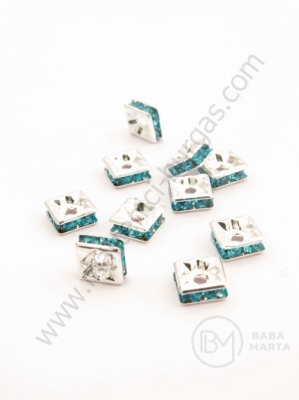 Pătrat 8x8x3mm cu cristale albastre albe 10 buc 301417