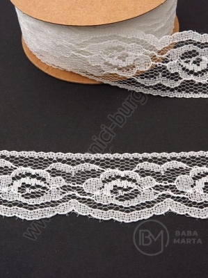 Panglică de dantelă 30mm albă 1 rollă ~9 metri 451346