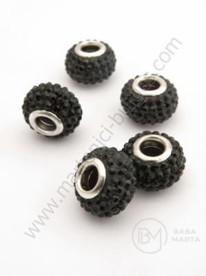 Mărgele 14x9mm cu cristale negre gaură 5mm 1 buc 309413