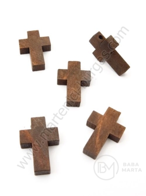 Pendant cruce din lemn 22x15x4mm maro 1 pachet 10 buc 327117