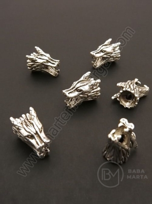 Mărgele metallice lup 9x11x16mm argintiu 1 pachet 3 buc 306481