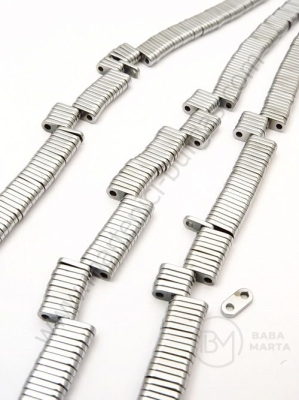 Hematit oval 6x3x1mm culoare argintie nemagnetic două găuri x 1.2mm ~380 buc 1 buc 352304