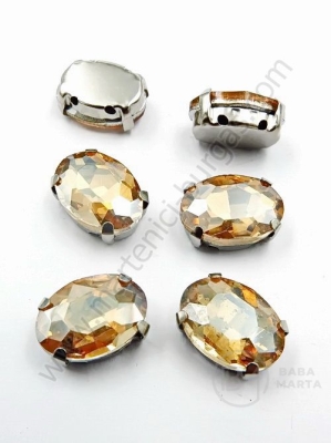 Piatra de sticla (cristal) 14x10x6.5mm aurie in cos metalic, culoare 1 pachet 4 buc 151755