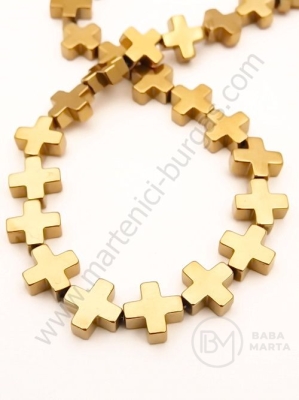 Cruce din hematit 10x10x4mm, aur, nemagnetic, gaură 1mm ~40 buc. 1 buc. 352312