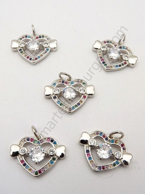 Pandantiv inimă 14.5x18x4mm cu zirconii forjat 1 bucată 305269