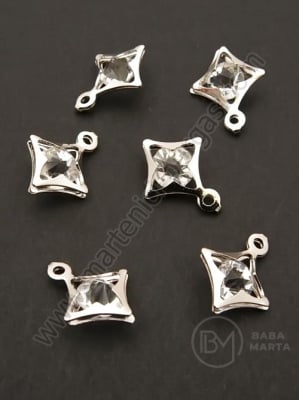 Pandantiv metalic cu cristal 17x14x6mm culoare argintiu 1 pachet 10 buc 335448