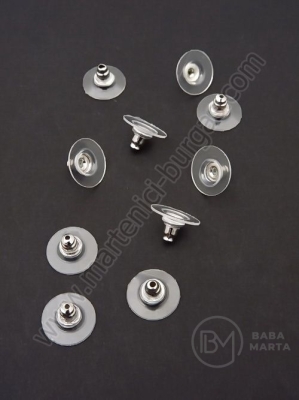 Dop de cercei din silicon 11x7mm, culoare argintie metalică, 1 pachet, 30 buc. 301481