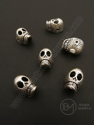 Mărgele metallice cu craniu 11x10x15mm argintiu 1 pachet 5 buc 306478