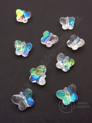 Cristal fluture 8x10x5.5mm efect AB gaură 1mm 1 pachet 5 buc 335384