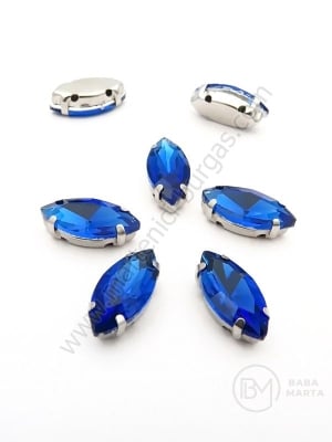 Glass stone (cristal) 15x7x5mm albastră în coș metalic 1 pachet 4 buc 151740