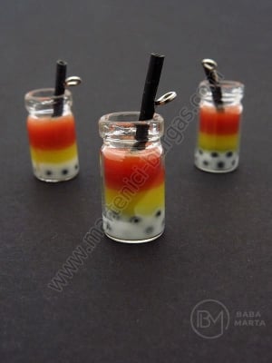 Pandantiv borcan de sticla 18x10mm cu smoothie de fructe 1 pachet 2 bucati 335596