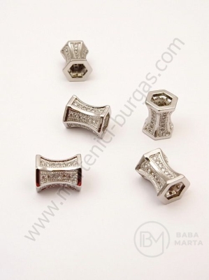 Mărgele cilindrice 10x7mm cu zirconii forjate, gaură 3mm, 1 bucată 305061