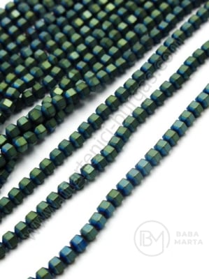 Hematit 3x3x3mm mat nemagnetic gaură 0.8mm ~130 buc ~40cm1wt 353064