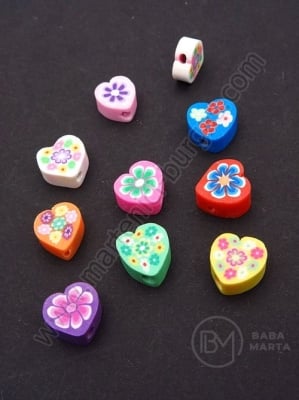 Mărgele FIMO cu inimă 8~11x8~10x4~5mm, gaură mixtă 1.5mm, 1 pachet, 10 buc. 312704