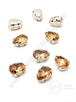 Piatră de sticlă (cristal) 8x10mm aurie în cutie metalică 1 pachet 4 bucăți 151634