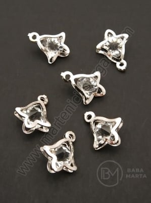 Pandantiv metalic cu cristal 16x13x6mm culoare argintiu 1 pachet 10 buc 335450