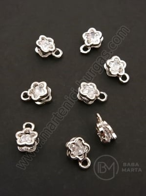 Pandantiv metalic floare cu zirconiu 10x7x5mm culoare argintie 1 pachet 5 buc 335452