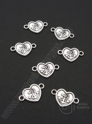 Inimă metalică cu ancoră 22x14mm color argintie 1 pachet 10 buc 306112