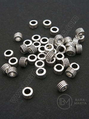 Margele metallice 5x3mm, culoare argintiu antic, gaură 3mm, 1 pachet, 30 buc. 306538