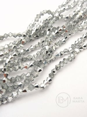 Șir de sticlă 3x3mm transparent cu argint ~140 bucăți ~41cm 1 bucată 343596