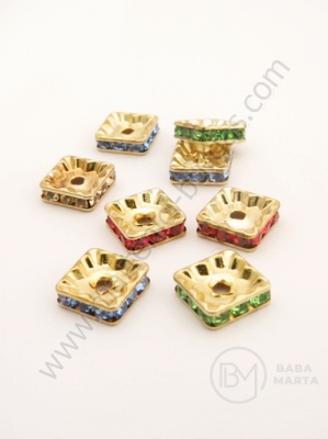Pătrat 10x10x3mm cu cristale aurii MIX 10 buc 301411