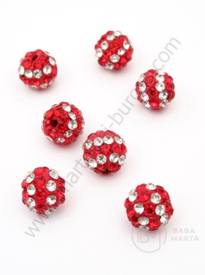 Mărgele Shamballa cu cristale 10mm roșu și alb 1 pachet 5 buc 301907
