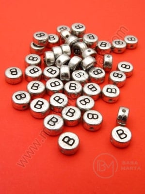 Mărgele 7x4mm metallice litera B gaură 1mm 1 pachet 100 buc 318601