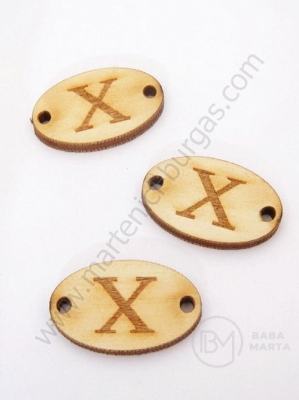 Țiglă de lemn 25x16x3mm litera <b>X</b> gaură 2.5mm 1 pachet 10buc 182260