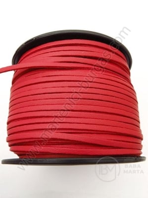 Panglică din piele întoarsă naturală 3x1.5mm cu piele de color red 1 meter 421228