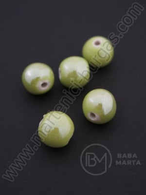 Bilă de porțelan ~12mm pearl verde open 5 buc 8105