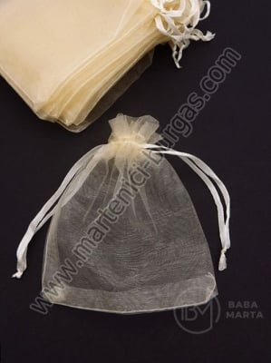 Saculet pentru bijuterii 13x18cm organza culoare ecru 1 pachet 10 buc 461471