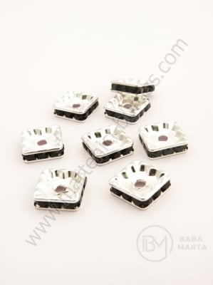 Pătrat 10x10x3mm cu cristale negre albe 10 buc 301406