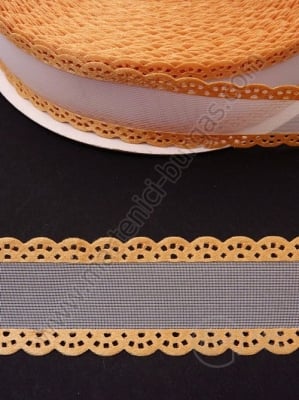 Panglică organza albă 26mm cu dantelă aurie 1 pachet 5 metri 451397