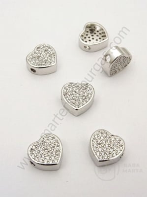 Margele inimă 9x9.5x4mm cu zirconii forjat 1 bucată 305265