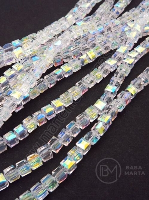 Șir cub cristal 4mm transparent AB ~100 bucăți ~44cm 1 bucată 342527