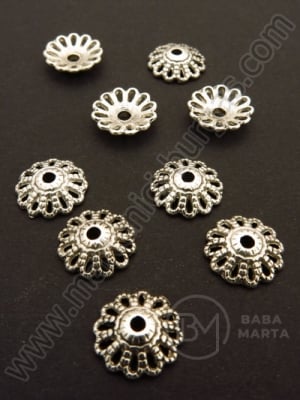 Margele metallice tip floare 12x3mm, culoare argintie, 30 buc. 309299