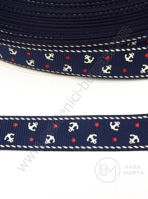 Panglică de satin 16mm, albastru închis, cu imprimeu, 1 pachet, 2 metri, 451490