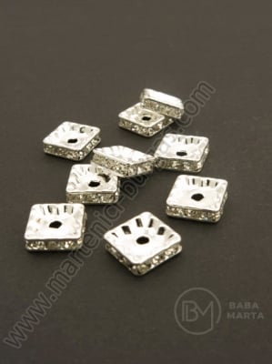 Pătrate 10x10x3mm cu cristale albe 10 buc 301405