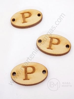Țiglă de lemn 25x16x3mm litera <b>P</b> gaură 2.5mm 1 pachet 10buc 182256