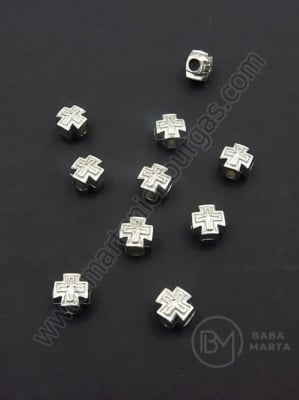 Mărgele metallice cruce 6x6x4.5mm color argintie gaură 1.8mm 1 pachet 10 buc 306570