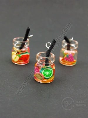 Pendant sticla borcan 14x10mm cu cocktail de fructe 1 pachet 2 bucati 335529