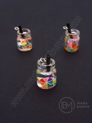 Pandantiv borcan de sticla 14x10mm cu cocktail de fructe 1 pachet 2 bucati 335533