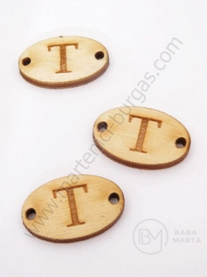 Țiglă de lemn 25x16x3mm litera <b>T</b> gaură 2.5mm 1 pachet 10buc 182258