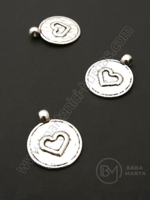 Pandantiv metalic cu inimă 20x16mm, culoare argintie, 1 pachet, 10 buc. 306312